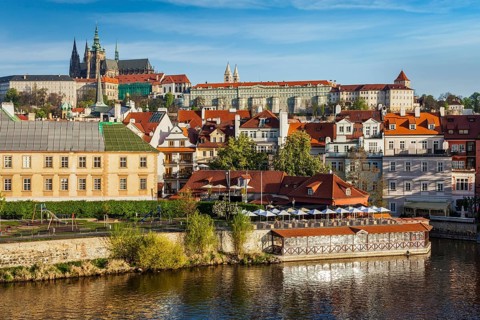 View of Mala Strana and Prague castle over Vltava river. Prague, Czech Republic, Europe
