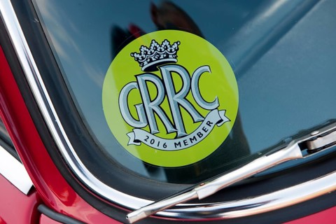 Sticker Goodwood Road Racing Club on windscreen of classic car from Goodwood member, international
