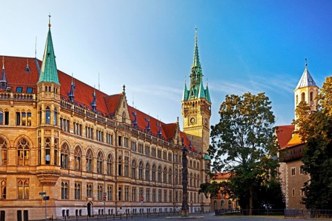 Town hall, old building in neo-Gothic style with a tower of Dankwarderode Castle, Braunschweig,