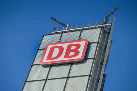 Logo Deutsche Bahn DB, south side of main station, Washingtonplatz, Moabit, Mitte, Berlin, Germany,