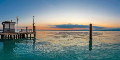 Evening atmosphere in the harbour, lake, water, tourism, travel, sunset, panorama, jetty, Lazise,
