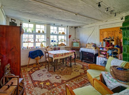 Living room of the 1960s, interior photo, open-air museum Klockenhagen, historic Mecklenburg