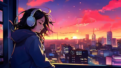 Anime style portrait of a girl with large headphones engulfing her ears, AI generated