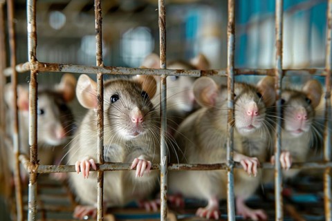 Three rats in old cage. Generative ai, AI generated