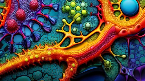 Nano material inspired by gecko feet with intricate patterns and vibrant colors representing