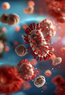 Three dimensional render of a tuberculosis bacteria in an organism, AI generated