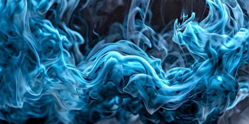 Abstract art of cyan liquid smoke in dynamic motion, AI generated