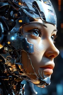 Advanced humanoid robot heads illustrating future robot concepts, AI generated