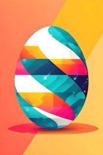 Abstract Easter egg design with geometric patterns, bold colors, and a mix of textures, creating a
