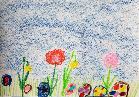 Naive illustration, children's drawing, flower meadow