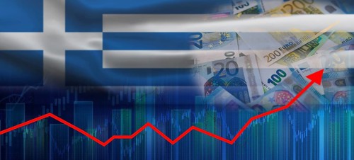 Financial graph of Greek economic recovery. Greece economy growth on financial graph