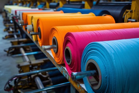 Rolls of fabric in textile factory. KI generiert, generiert, AI generated