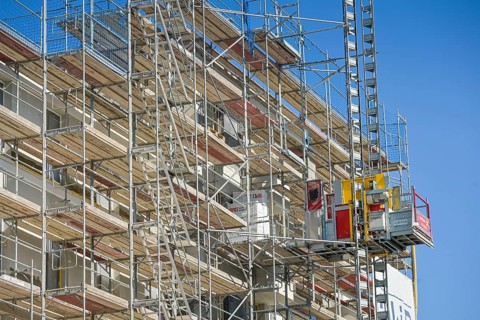 Construction site, scaffolding, construction worker, Sirius Business Park, Wetzlarer Straße,