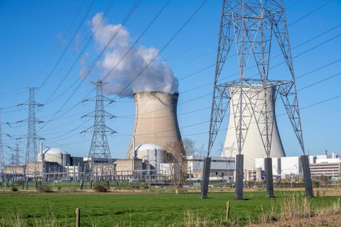 The Doel nuclear power plant on the Scheldt, one of two nuclear power plants in Belgium, consists