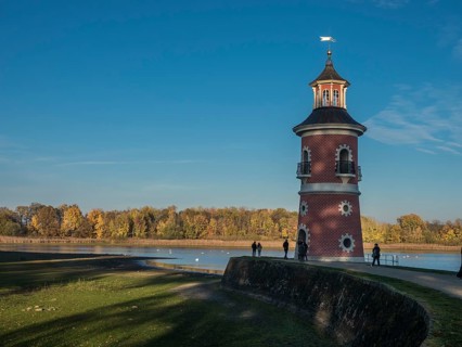 Lighthouse at castle Fasanenschloss, autumn colors, Germany, Europe