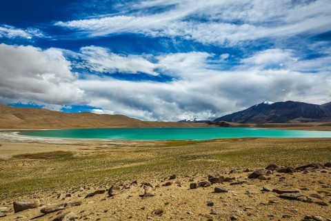 Himalayan lake Kyagar Tso in Himalayas mountains, Ladakh, India, Asia