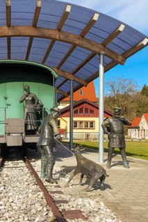 Durlesbach railway station, opened in 1849 and decommissioned in 1984, railway monument, railway