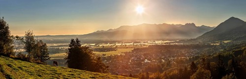 Bad Feilnbach, Panorama, am Morgen, Sonnenaufgang, Bayern, Deutschland