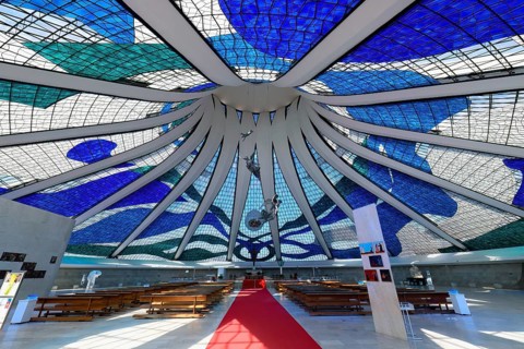 Interior of Roman Cathedral of Brasilia or Metropolitan Cathedral of Our Lady of Aparecida,