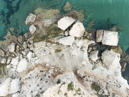 Rocky coast detail. Aerial view. Drone shot. Nature Reserve Cabo de Gata-Nijar, Almería province,