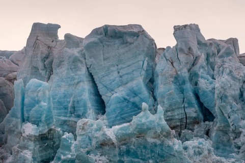Ice formations, glacier edge of Monacobreen, Liefdefjord, Woodfjord area, Spitsbergen Island,