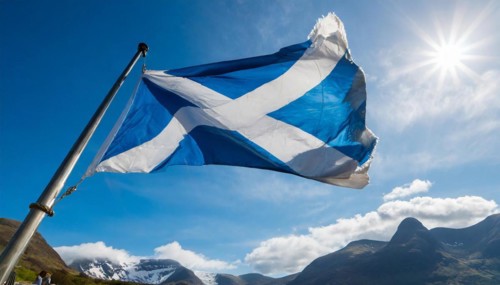 The flag of Scotland flutters in the wind