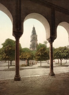 Cordoba. La Mezquita. Patio de los Naranjos, Spain, c. 1890, Historic, digitally restored