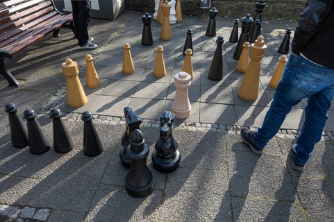 Citizens play chess in the park, Siegen North Rhine-Westphalia, Germany, Europe