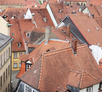 View from the cathedral square to the roofs of the old town, Bamberg, Upper Franconia, Bavaria,
