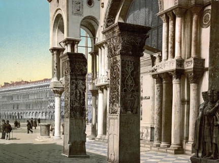 Columns of St Mark's Church, Venice, Italy, Historic, digitally restored reproduction from a 19th