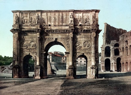 Arch of Constantine, three-towered triumphal arch in Rome, Italy, 1890, Historical, digitally