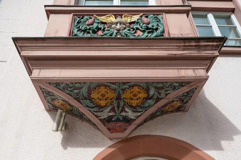 Historic bay window on a residential building, detail, Rottweil, Baden-Württemberg, Germany, Europe