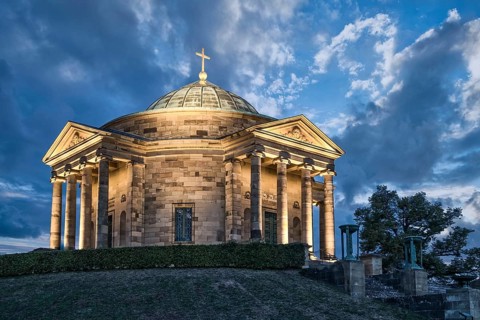 Burial chapel on the Würrtemberg in Stuttgart Rotenberg in the evening light