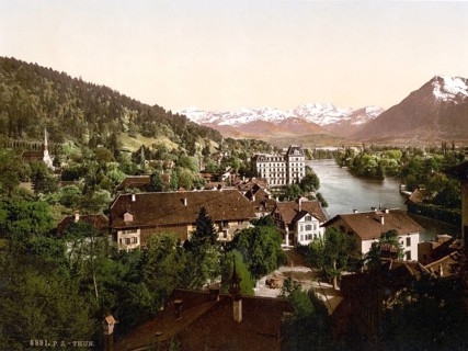 Thun, general view, Bernese Oberland, Switzerland, Historic, digitally restored reproduction from a