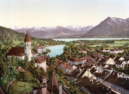 Thun, general view, Bernese Oberland, Switzerland, Historic, digitally restored reproduction from a