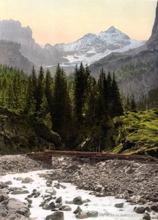 Rosenlaui Glacier and Gorge, Bernese Oberland, Switzerland, Historic, digitally restored