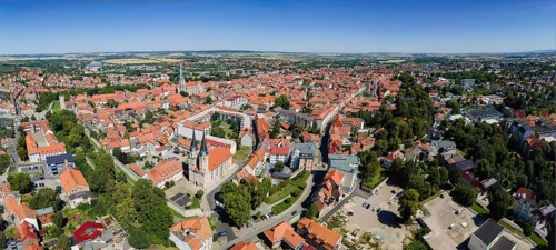 A bird's eye view of the old town centre of Mühlhausen