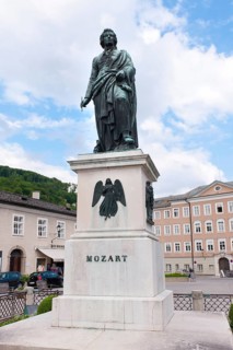 Mozart memorial on Mozartplatz in Salzburg, musician, composer, famous, statue, classical music,