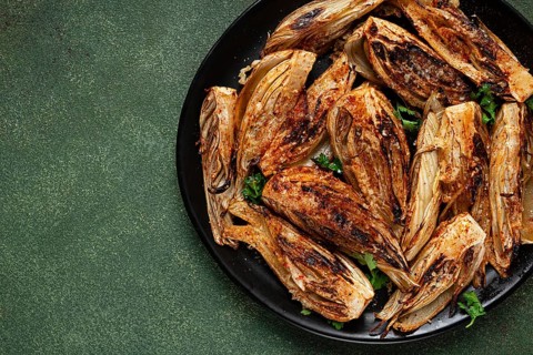 Baked, oven-baked fennel, with spices, in olive oil, homemade, no people