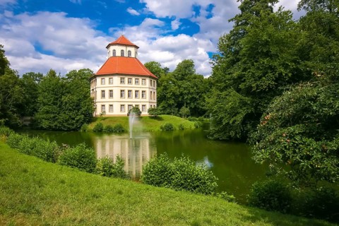 Oppenweiler moated castle, built in the 18th century, classicist style, castle complex in