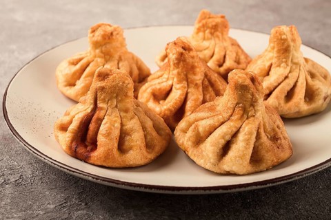 Deep-fried khinkali, khinkali with meat, traditional Georgian dish, no people