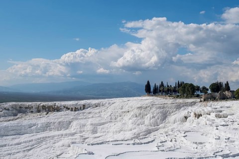 Sintered limestone terraces of Pamukkale, Pamukkale, Denizli province, Aegean region, Turkey, Asia