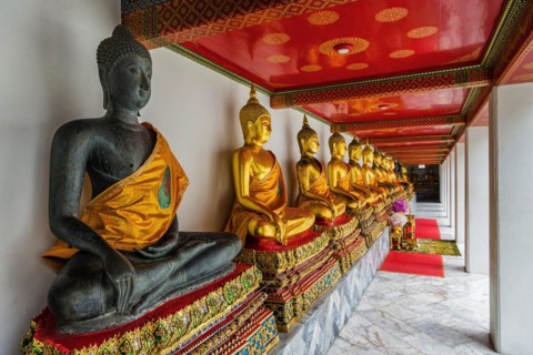 Historic Buddha statues at Wat Pho Temple, Buddhism, religion, world religion, sculpture,