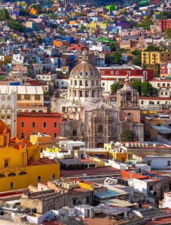 Mexico, Guanajuato panoramic colorful skyline and lookout near Pipila Monument in historic center,