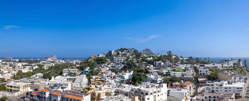 Mexico, Mazatlan scenic panoramic views of historic center near El Malecon, tourist beaches and