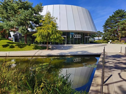 Audi brand pavilion in the Autostadt Landscape Park, Volkswagen AG, Wolfsburg, Lower Saxony,