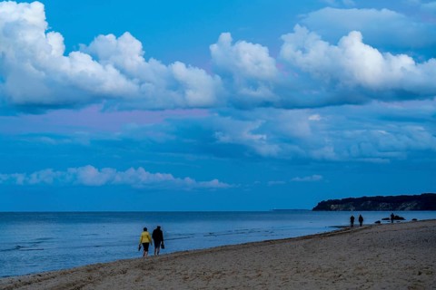 Beach in the evening, with thick storm clouds, near Sellin, walker, Island Rügen,
