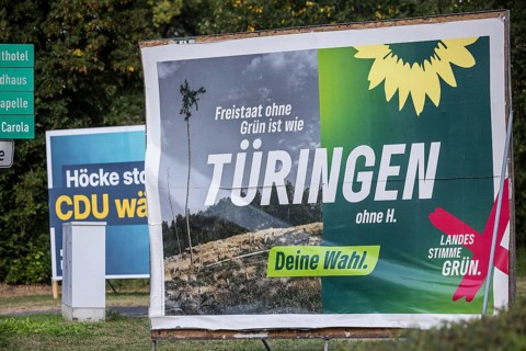 State election in Thuringia. Days after the election, election posters for the Green Party are