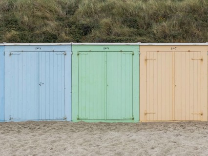 Colourful pastel beach cabins, beach, beach hut, colour, Domburg, Netherlands