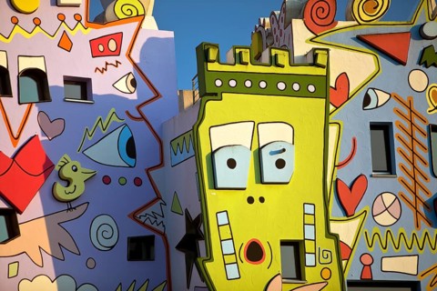 Happy Rizzi House, designed by the artist James Rizzi in pop art paintings, detail of the façade,